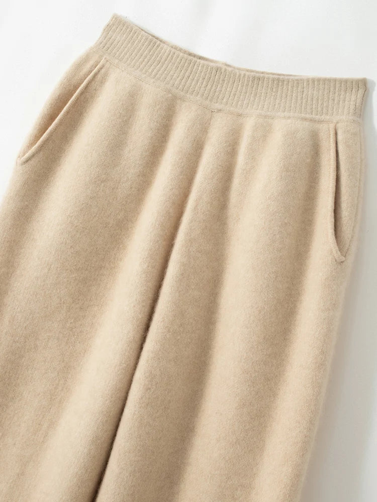 Upper part of Desert Sand straight-cut cashmere trousers — From Borcelleclothes.