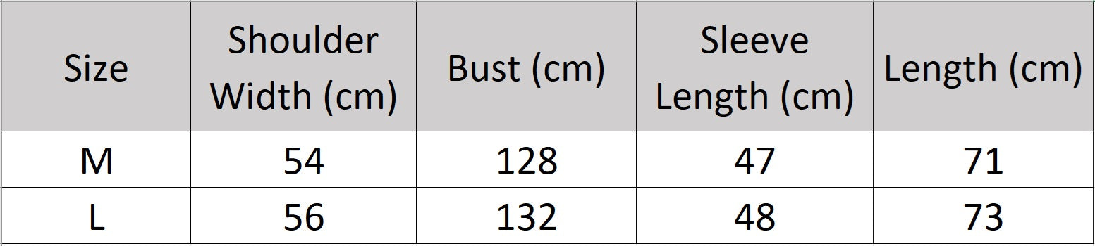 Women's size chart for a structured cashmere cardigan with coat-inspired details, including patch pockets, shoulder tabs, and buttoned side vents — From Borcelleclothes.