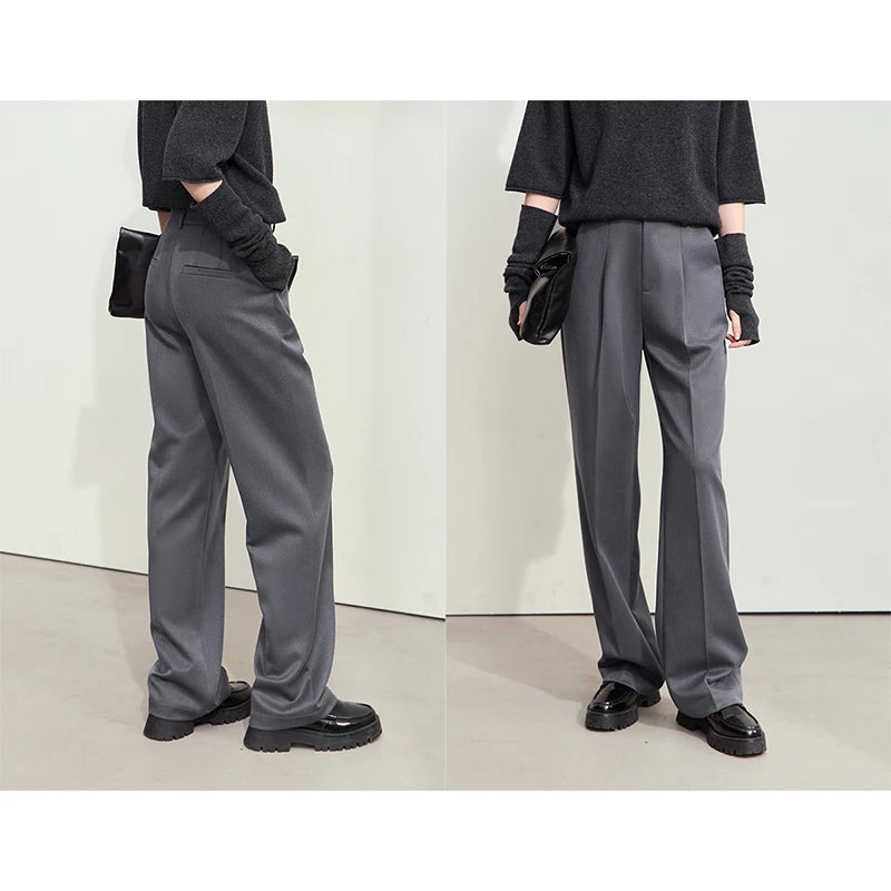 Tailored loose-fitting trousers in Dolphin — modern silhouette with clean lines, subtle pleats, and no hint of retro. From Borcelleclothes.