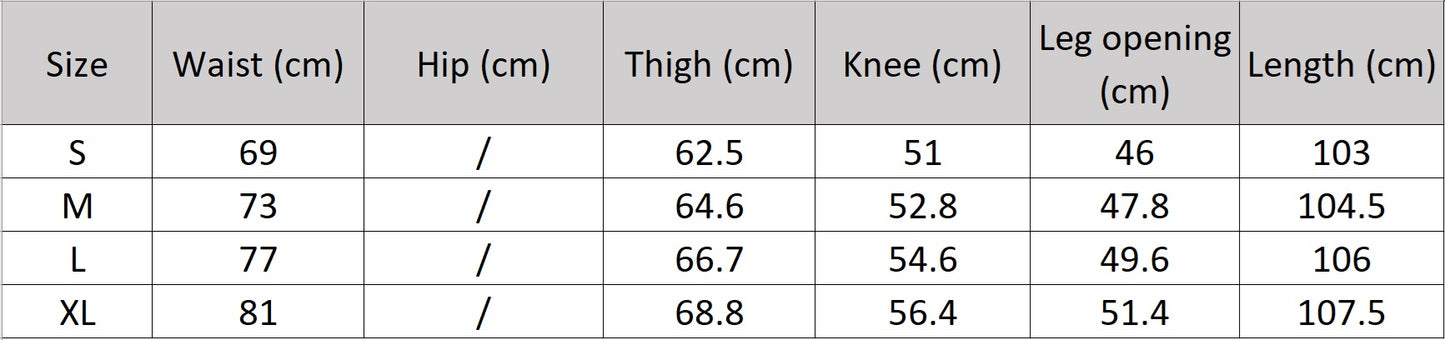 Women's size chart for Tailored loose-fitting trousers — modern silhouette with clean lines, subtle pleats, and no hint of retro. From Borcelleclothes.