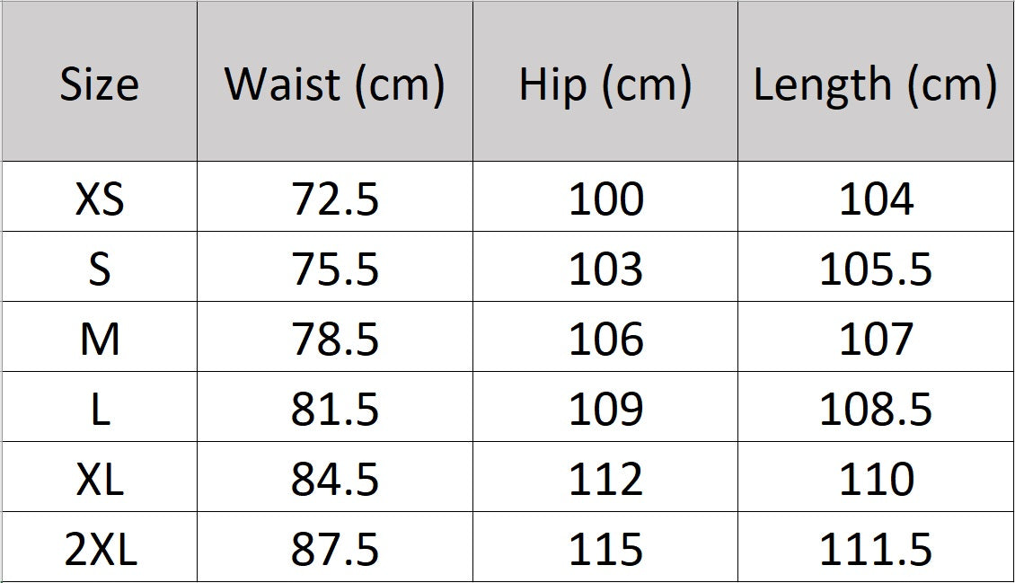 Women's size chart for tailored wide-leg silk trousers, highlighting fluid drape and structured elegance. From Borcelleclothes.