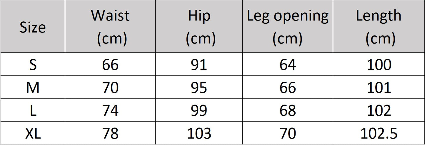 Women's size chart for  tailored trousers, featuring partial waistband casings and deep front pleats for a structured yet fluid silhouette. From Borcelleclothes.