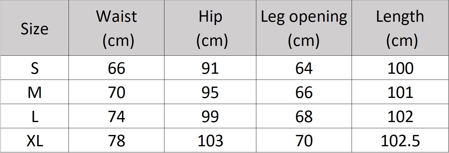Women's size chart for  tailored trousers, featuring partial waistband casings and deep front pleats for a structured yet fluid silhouette. From Borcelleclothes.