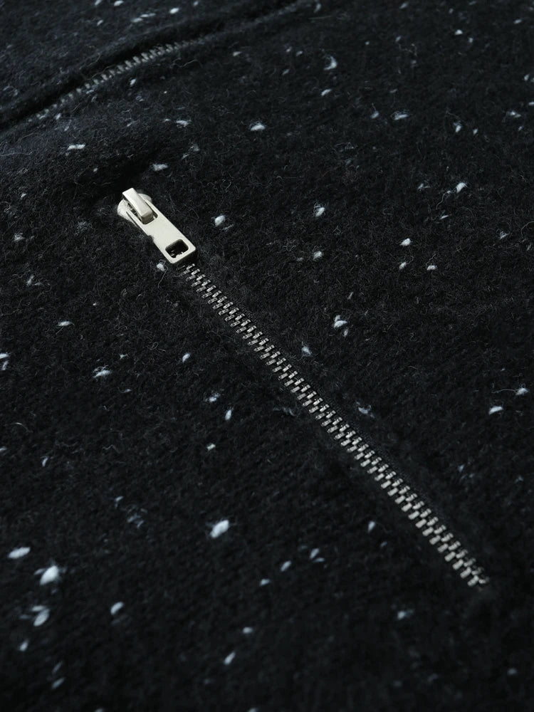 Onyx Melange two-way zipper cashmere cardigan — front zipper pocket — From Borcelleclothes.