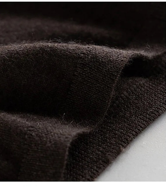 Bottom hem detail of the Black Coffee V-neck cashmere top — From Borcelleclothes.
