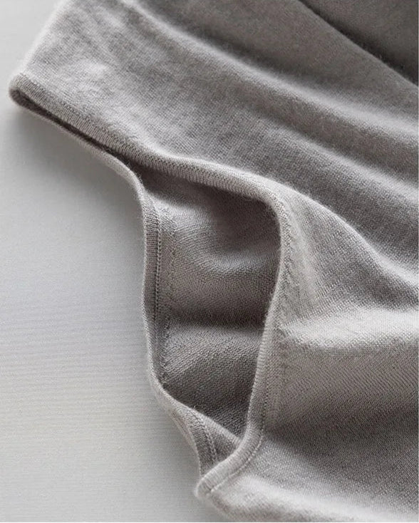 Armhole detail of the Morning Mist V-neck cashmere top — From Borcelleclothes.