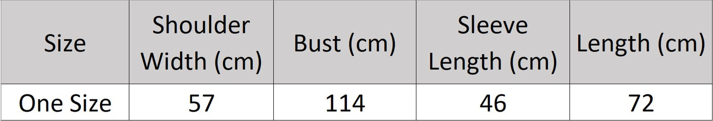Women's size chart fir a 100% cashmere cardigan in Whispering Smoke with soft semi-sheer knit and chevron trim — From Borcelleclothes.